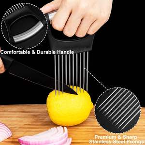 Wholesale Onion Holder Slicer with Fork, Stainless Steel <b>Vegetable</b> <b>Cutter</b> Tomato Slicer, Kitchen Food Safety Tool - Product Image 6