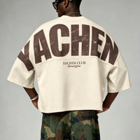 T-shirt Homme Oversize 100% Coton à Manches Longues Chauve-souris, Épaules Tombantes, Imprimé Effet Vieilli, Style Streetwear Décontracté