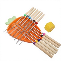 Fourchette à barbecue Zibo rétractable en acier inoxydable, exclusivité transfrontalière pour barbecue extérieur, fourchette à hot-dog 12 couleurs avec manche en bois en forme de U