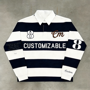 <span class=keywords><strong>Polo</strong></span> a Righe Retrò Americane con Logo Personalizzato e Ricamo 3D, Camicia <span class=keywords><strong>Polo</strong></span> Oversize con Bottoni, <span class=keywords><strong>Manica</strong></span> <span class=keywords><strong>Lunga</strong></span> Stile Rugby - Product Image 1