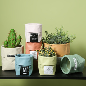 Nordic creative paper bag flowerpots indoor succulent green plant macetas bonsai ceramic flowerpot wholesale pottery