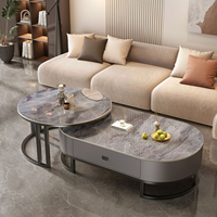 Ensemble de 2 tables de salon/bord de canapé de luxe, modernes, avec plateau en pierre frittée, en acier inoxydable argenté et doré, et verre, pour atelier
