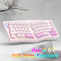 EN Stock Alice69 clavier à membrane filaire ergonomique divisé 69 touches bouton multimédia clavier de jeu de correspondance des couleurs à la mode