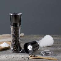 Nouveau design – Moulin à sel et à poivre en acier inoxydable de 6 oz, pot à épices, broyeur manuel en verre réglable pour la cuisine