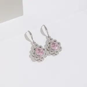 S925 orecchini con diamanti rosa in argento Sterling taglio ghiaccio orecchini pendenti con diamanti ad alto tenore di carbonio per donne gioielli di moda fidanzamento