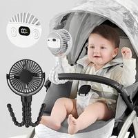 Vente directe d'usine, ventilateur portable pour poussette, mini ventilateur USB rechargeable, affichage numérique LED, 2000 mAh, prêt pour les camping-cars, 5 vitesses, ventilateur pieuvre