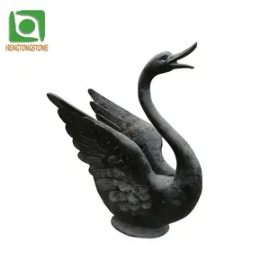 Escultura de cisne de mármol negro, estatua de Animal de mármol para exteriores