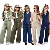 Vêtements d'été pour filles, Vêtements pour enfants, Ensemble pour filles, Costume gilet à simple boutonnage, Costume formel, Ensemble deux pièces tendance