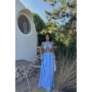 Vestido Largo Floral Vintage Azul Anda, Elegante y Dulce, Talla XL para Mujer, Vestido de Fiesta de Alta Calidad con Escote Pronunciado para Otoño, Fiestas y Clubs - Product Image 2