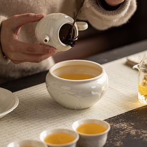 Guanlan Chinese Style Ding Kiln White Lotus Leaf Pattern <b>Tea</b> Wash Kung Fu <b>Tea</b> <b>Set</b> <b>Tea</b> Dregs Container <b>Tea</b> Ceremony Accessories - Product Image 2