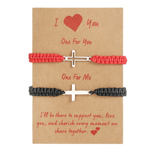 Braided <b>Bracelet</b> Stainless Steel Cross Adjustable <b>Couple</b> Gift Unisex Jewelry Valentine's Day Fashion String <b>Bracelet</b> - Product Image 5