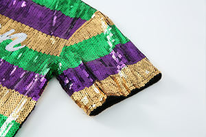 Kadınlar kraliçe Mardi Mardi pullu elbise Mardi payetli çizgili yazı T Shirt Midi elbise - Product Image 6