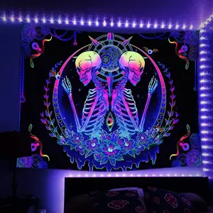 Kunden spezifische UV-Wandteppich Stoff trippy Hippie Wandteppich Wandbehang Schwarzlicht spirituellen Wandteppich