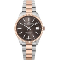 MAROSERTO Montre d'affaires bicolore pour homme, cadran brun foncé, bracelet en acier étanche 100M 316L ETA F06.115