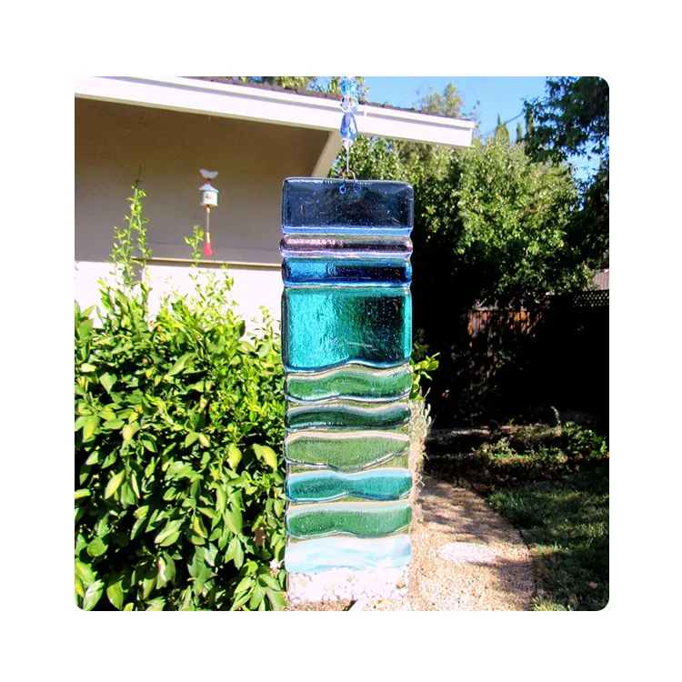 Handmade Fused Glass Suncatcher 180x50mm Blue Ocean Waves Turquoise Sea Beach Fused Glass Hanging Panel Crafts For Home Decor