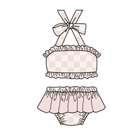 Traje de Baño al por Mayor con Volantes y Lazos para Niñas, Conjunto de Bikini de Dos Piezas con Top y Shorts, Ropa Infantil con Estampados Personalizados