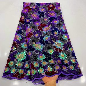 Hoge Kwaliteit Pailletten Afrikaanse Kant Stof Borduurwerk Pailletten Stof 100% <span class=keywords><strong>Polyester</strong></span> Kant Voor Jurk - Product Image 1