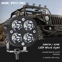 Lampe de travail LED 3 pouces 40W 6000K, éclairage de faisceau blanc, lampe de travail carrée pour moteur de voiture, camion tout-terrain universel 12V 24V