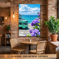 Quadro in Acrilico con Nave al Tramonto, Cielo e Mare, Arte Murale per Soggiorno e Camera da Letto, Decorazione Moderna Costiera