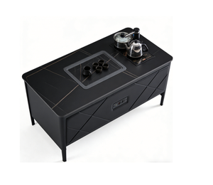 <span class=keywords><strong>Table</strong></span> à thé et café Kung Fu de style chinois moderne avec comptoir en ardoise noire, grande capacité de rangement et prise intégrée - Product Image 2