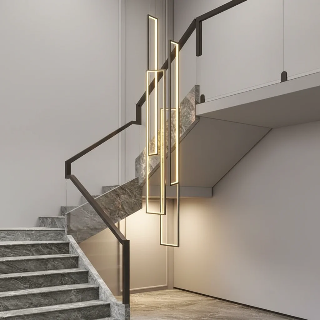 Modern LED Long Pendant Light Hotel Villa High Ceiling Staircase Large Hanging Light Custom Acrylic Chandelier