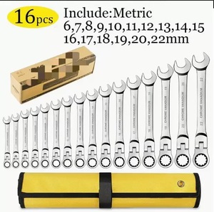 Ratcheting Combination Wrench Set 6-22mm Metric Flex Head Ratcheting Wrench Chrome Vanadium Steel Spanner with Bag - Product Image 3