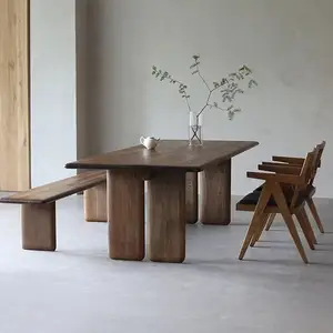 Modern tasarım 6 kişilik katı ahşap yemek masası ceviz dikdörtgen yemek masası seti ahşap meşe masa ve sandalye seti