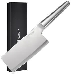 R7坚固的7英寸厨师刀高碳钢刀片，带空心手柄剃须刀锋利菜刀高级切肉刀