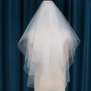 Simple Élégant Lumineux Voiles De Mariage Accessoires De Mariée Blanche Tulle Quatre Couches Voiles De Mariée avec Peigne