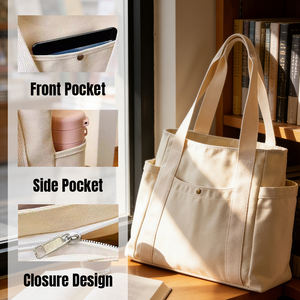 حقيبة تسوق قطنية بسعة كبيرة قابلة لإعادة الاستخدام للسفر والتسوق مع يد طويلة وسحاب وتصميم مخصص حسب الطلب صديقة للبيئة - Product Image 4