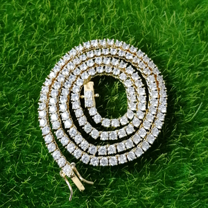 BC019 Cadena de tenis de latón con circonitas de 3mm, collar de 1 fila, joyería Hip Hop Bling, oro, plata, circonitas cúbicas, estilo Iced Out - Product Image 5