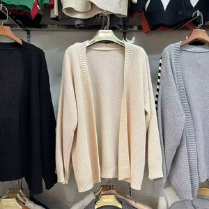 Versátil cor sólida malha <span class=keywords><strong>cardigan</strong></span> outono e inverno novo estilo elegante casaco solto e preguiçoso temperamento camisola das mulheres - Product Image 2