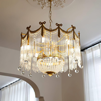 Lustre vintage français en cristal doré avec pompons, suspension de luxe à perles rondes, lampe élégante à cadre en laiton pour salon, salle à manger, chambre à coucher