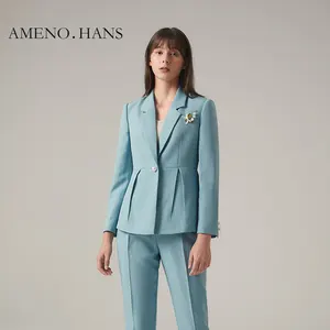 Grosir blazer mutiara-Blazer OEM Wanita, Setelan Jas Wanita Satu Kancing Mutiara Formal Kantor Modern Slim Fit Desain Elegan