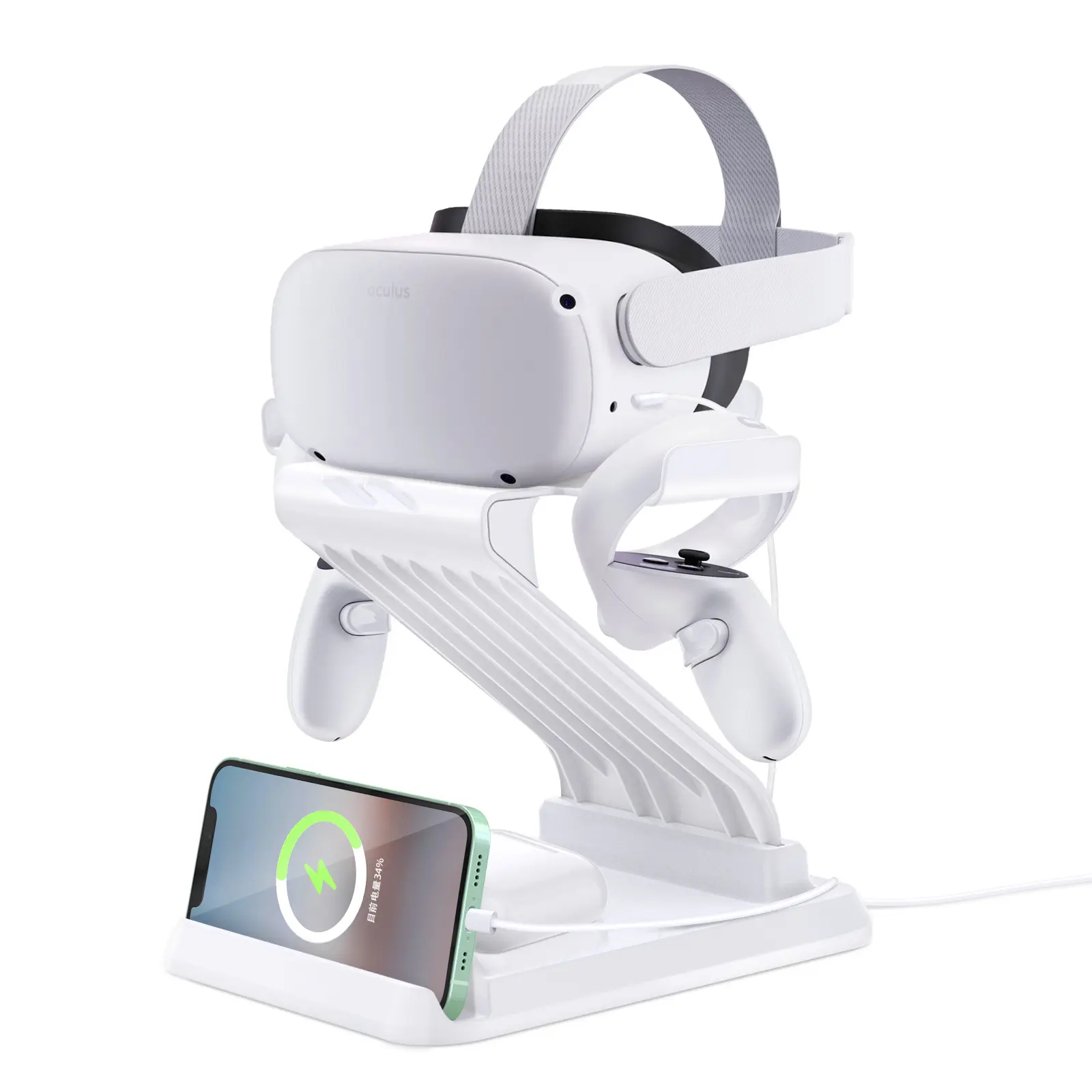 VR Headset Display Stand Mount and Controller Holder Wireless Charger Charging Dock Station Compatible with Meta Oculus Quest 2
