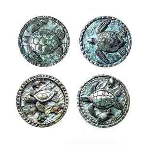 TurtleCoastal Vintage Marine Life Grass Print Antique <b>Ceramic</b> <b>Coasters</b> Round Rustic Absorbent Drink Mats & Pads - Product Image 1