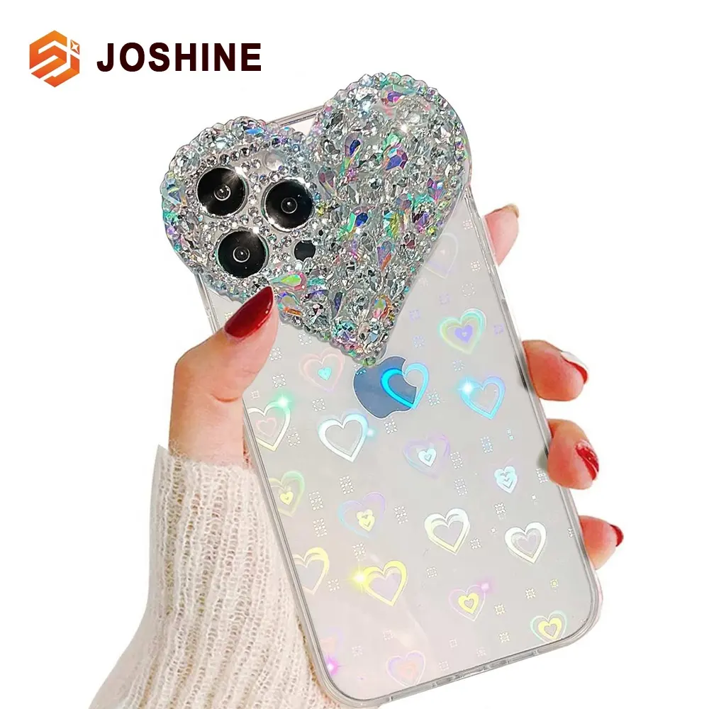 Women Rhinestone Glitter Sparkle Bling 3D Love Heart Diamond Girls Cute Fancy Phone Cases for iphone 14 13 12 Pro Max Plus