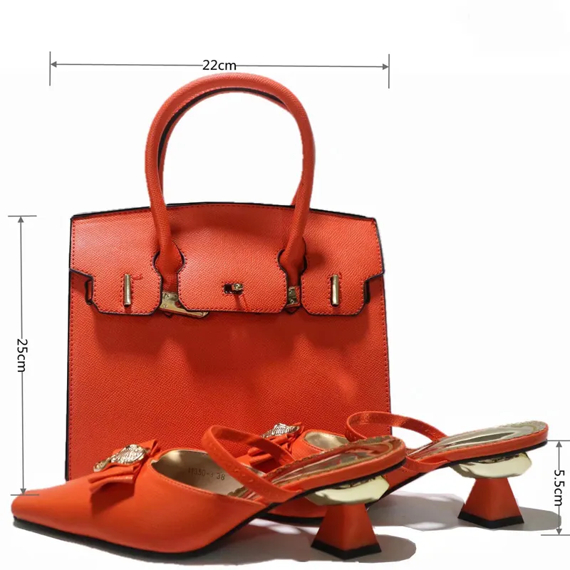 Orange Custom High Heels Pumps Shoes and Bag Sets African Women Shoes With Italian Matching Bags Wholesale