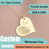 Bijoux personnalisés Pendentif coeur personnalisé Empreinte digitale en acier inoxydable plaqué or 18 carats Colliers pendentifs mode
