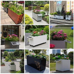 Pot d'arrosage automatique à énergie solaire enduit de poudre d'acier inoxydable blanc de style moderne pour le centre commercial et l'usage de plancher - Product Image 5