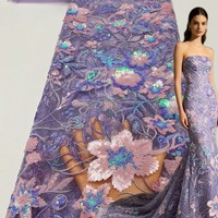 Tissu en dentelle florale brodé de sequins colorés de style européen et américain pour robe de mariée, robe de soirée, veste de fête