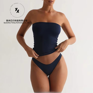 Top court sexy en maille unie avec logo personnalisé, haute élasticité, 95% polyester, 5% élasthanne, classique, bandeau, tube top pour femme - Product Image 5
