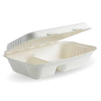 Boîte alimentaire jetable biodégradable et compostable en bagasse de canne à sucre, modèle Fujian Box2 Clamshell