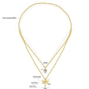 Women 14k Gold Plated Double Chain <strong>Dragonfly</strong> <strong>Jewelry</strong> Steel Pendant Necklace <strong>Jewelry</strong> for Women - Product Image 4