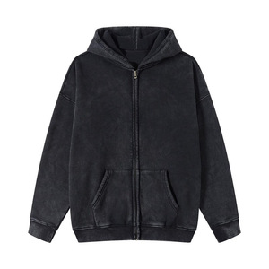 Sweat à capuche personnalisé avec fermeture éclair et strass, imprimé en relief, sans cordon, sweat à capuche lourd, lavage à l'acide, vintage, surdimensionné, 500 g/m² - Product Image 3