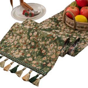 Camino de Mesa de Poliéster y Algodón Lavable, Estilo Pastoral Floral Jacquard con Borlas, Textura Suave y Gruesa, Transpirable y Personalizable - Product Image 1