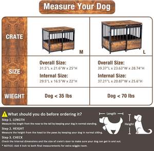 Jaula de madera para perros de 32 pulgadas, puerta doble, interior deslizante, resistente a la masticación, mesa auxiliar para perros grandes y medianos, también hace casa para mascotas - Product Image 5