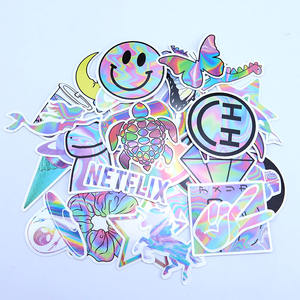Etiqueta de PVC de impresión personalizada a prueba de agua, pegatina de dibujos animados de vinilo holográfica, reflectante, con purpurina, arco iris - Product Image 1