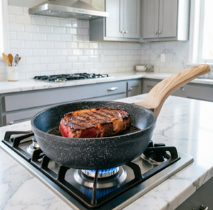 Poêles à frire antiadhésives en <span class=keywords><strong>aluminium</strong></span> saines avec poignée résistante à la chaleur, ustensiles de cuisine <span class=keywords><strong>sans</strong></span> <span class=keywords><strong>PFOA</strong></span>, disponibles en OEM - Product Image 1