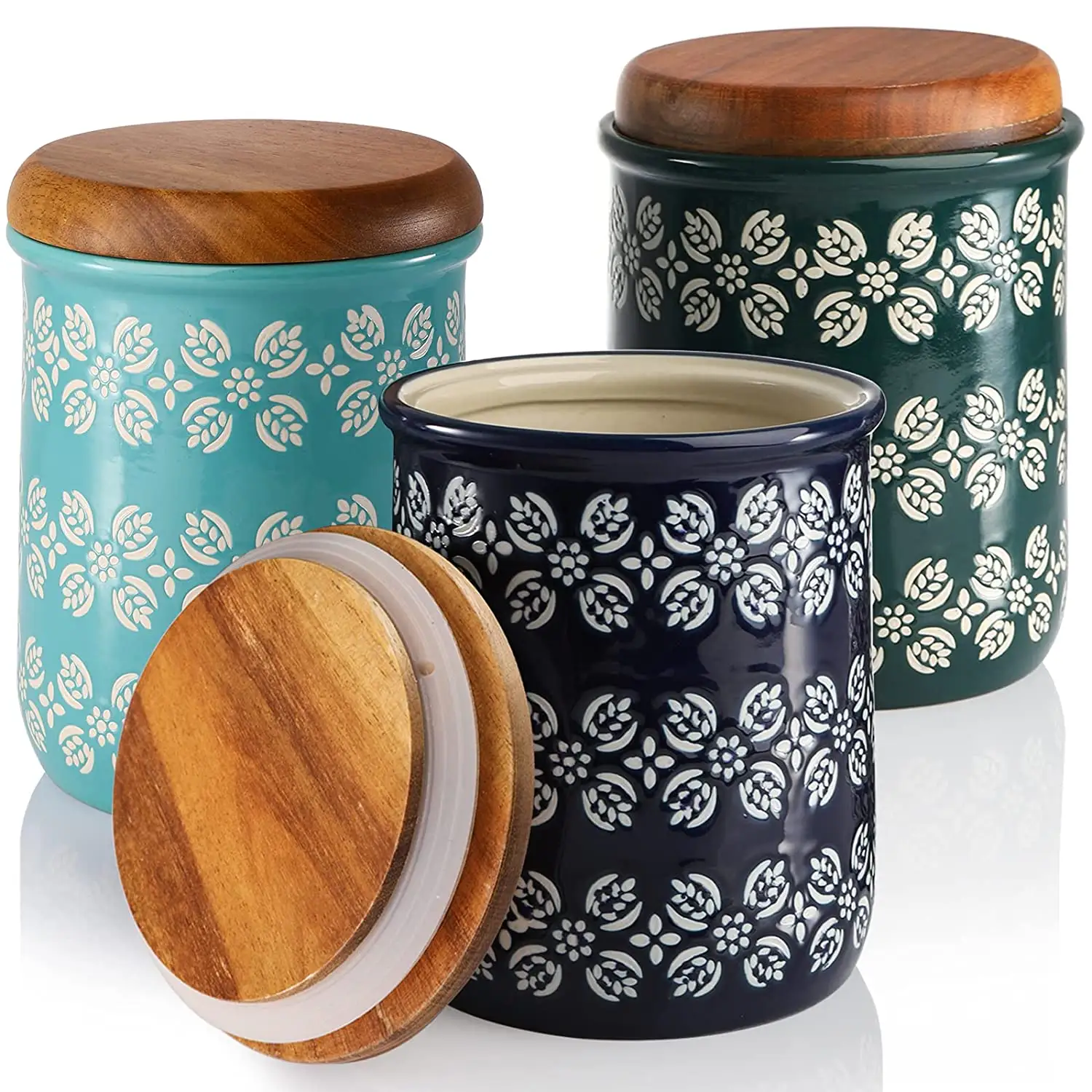 Verschiedene Farben Benutzer definierte Küche Keramik kanister Porzellan Lebensmittel lager behälter mit Holzdeckel in Bulk Keramik Vorrats gläser
